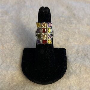 Sterling Silver Multi-Gemstone Statement Ring Size 6.5